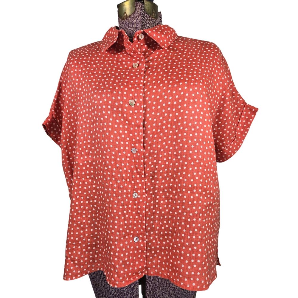 European Summer Rachel Zoe Womens Coral Polka Dot Linen High Low Hem. Sz Small.